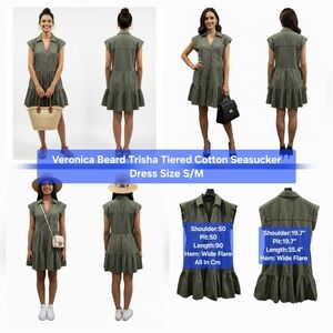 Veronica Beard Trisha Tiered Cotton Seasucker Dress Size S/M